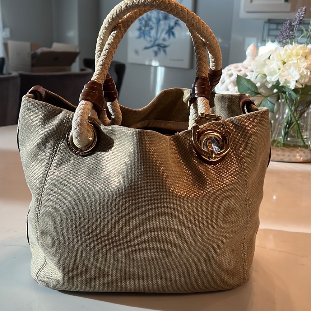 Michael Kors gold canvas purse